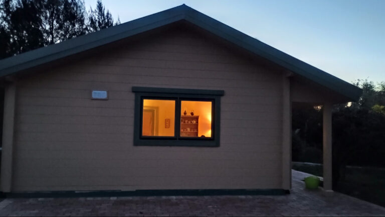 Woodland Cottage at dusk