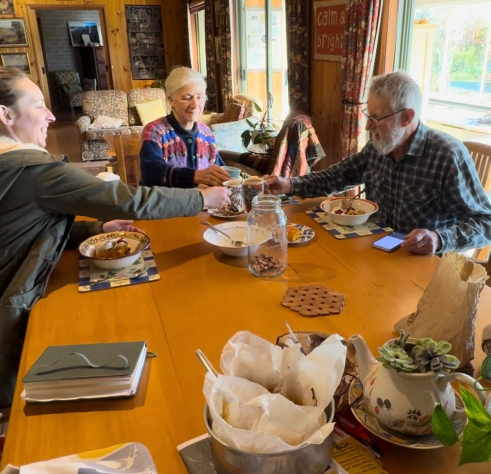 Leonie-Ruth, David and Rachael having their first team meeting at Tanglewood for th Permaculture Internship