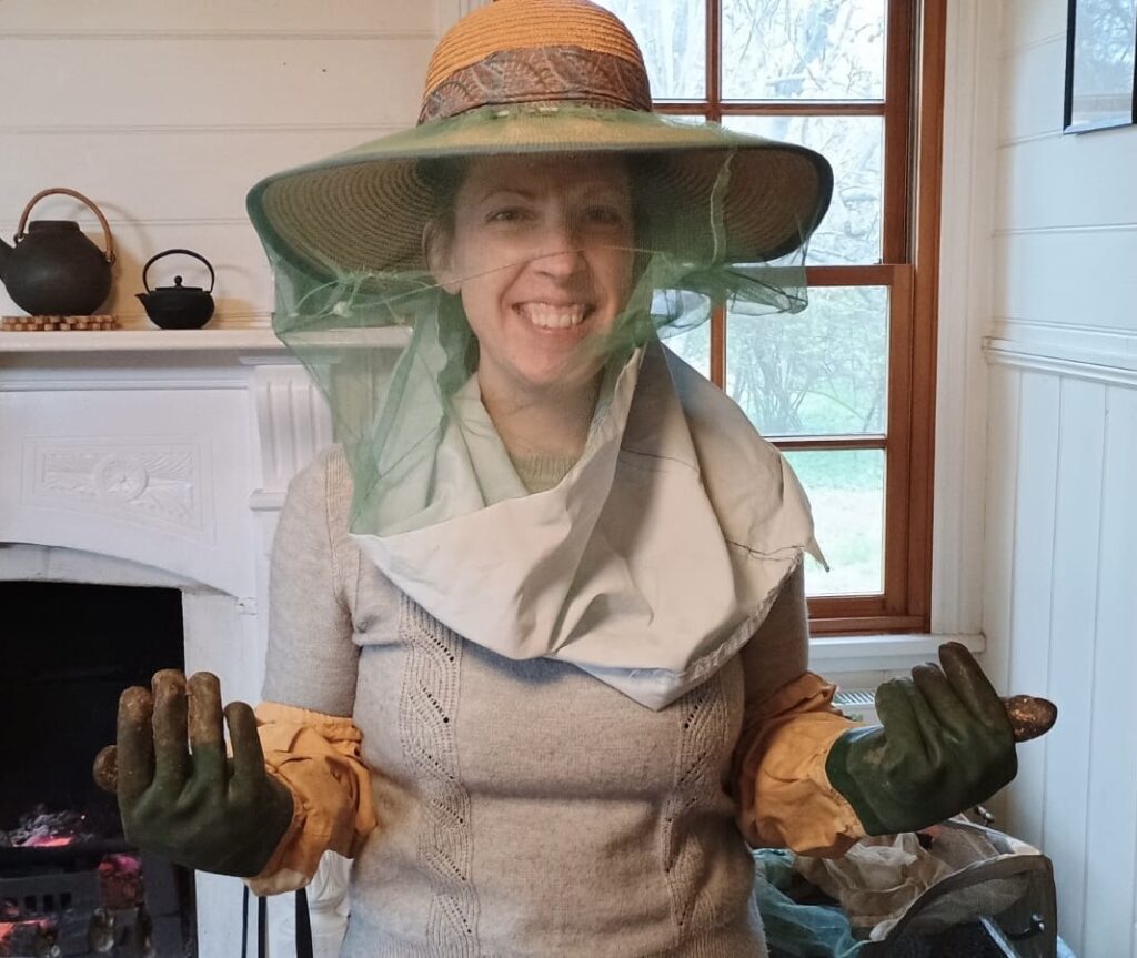 Rachael Massey ADHD Get Shit Done Guru wearing a beekeeping outfit